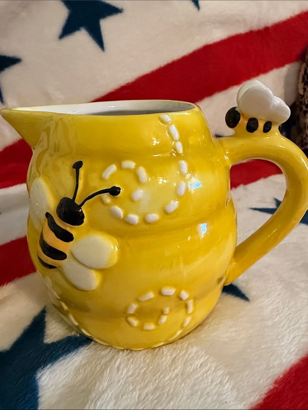 Pier 1 Yellow Bee Ceramic Sugar Bowl and Creamer